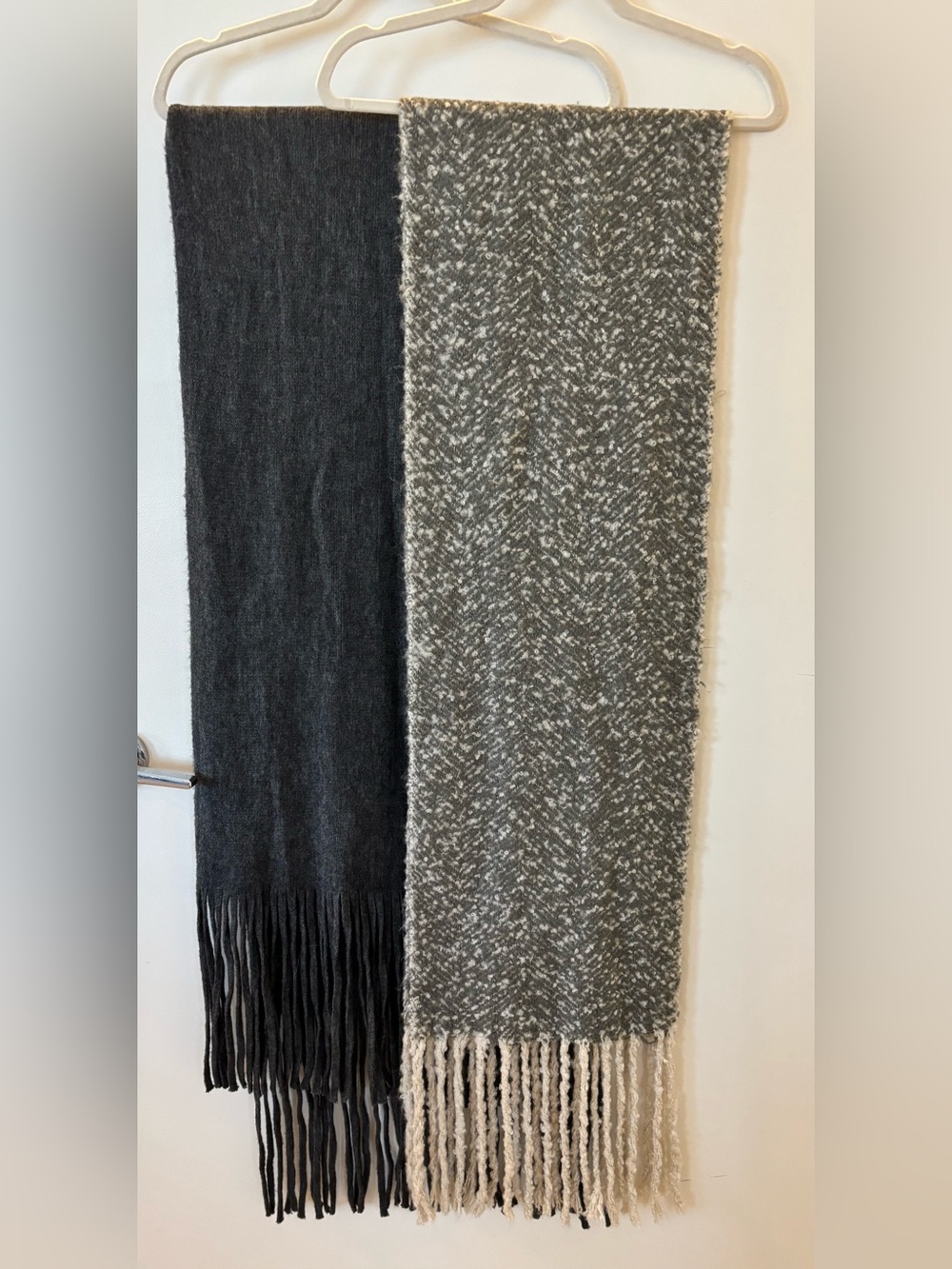 Set of 2 Gray & Charcoal Fringe Scarfs